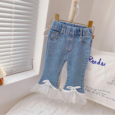 China Anti-wrinkle girls jeans 2022 babies spring baby flared long pants toddler girl denim pants for sale