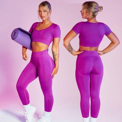 China New Seamless Border Breathable Fitness Yoga Set Plus Size Suits Womens Peach Hip Jogging Pants Tops for sale