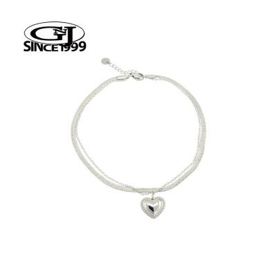 China Cute Silver Bracelet Romantic Chic Intricate Heart Two Layers Stainless Steel GNJ Custom Packaging Barcode Body Jewelry Chain Link for sale