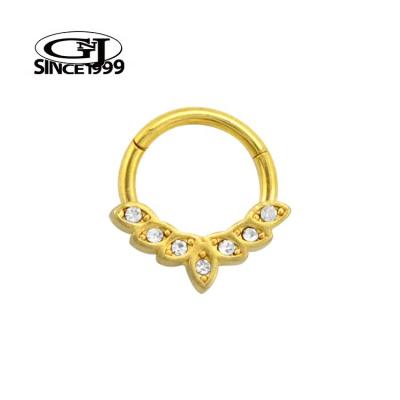 China Old Money Aesthetic Gold Hinged Ring Old Money Aesthetic CZ Lotus Flower 316L Surgical Steel GNJ Custom Packaging with Your Barcode Septum Nose for sale