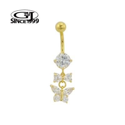 China TRENDY Belly Piercing Shimmering 2-piece CZ stone 1 piece CZ Butterfly 316L Surgical Steel GNJ MANUFACTURING Body Jewelry Belly Ring for sale