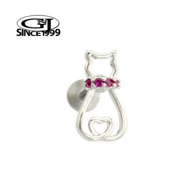 China Cute Labret Cute Dainty Cat Outline 316L Surgical Steel GNJ MANUFACTURING Body Jewelry Lip Cartilage Piercing for sale