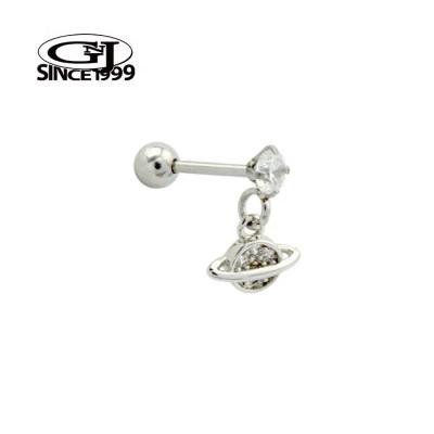 China TRENDY Silver Cartilage Piercing Futuristic Astral Saturn Planet with CZ stone 316L Surgical Steel GNJ MANUFACTURING Body Jewelry for sale