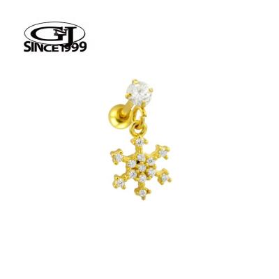 China Fashionable Cartilage Piercing Cute Delicate Snowflake with CZ stones 316L Surgical Steel GNJ Custom Packaging with Your Barcode Earring for sale