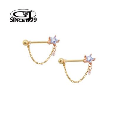 China Cute Gold Nipple Piercing Kawaii Cute Rose Gold CZ Star 316L Surgical Steel GNJ MANUFACTURING Body Jewelry Barbell for sale