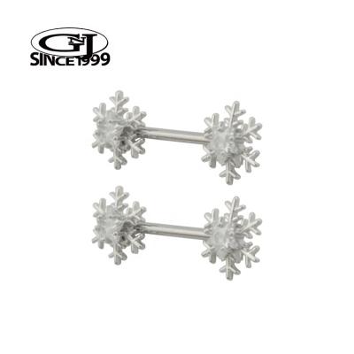 China Cute Silver Nipple Piercing Frosty Clean Magical  Snowflake CZ Crystal 316L Surgical Steel GNJ MANUFACTURING Body Jewelry Barbell for sale