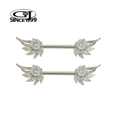 China Cute Silver Nipple Piercing Graceful Elegant Wings with CZ stones 316L Surgical Steel GNJ Custom Packaging Barcode Body Jewelry for sale