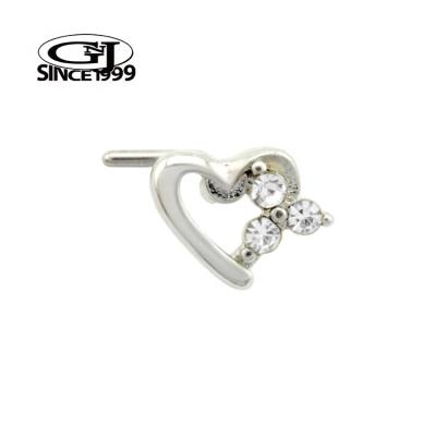 China TRENDY Silver Nose Piercing Alluring Sexy Heart with Crystals 316L Surgical Steel GNJ MANUFACTURING Body Jewelry Nose Stud for sale