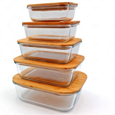 China Sustainable High Borosilicate Glass Food Storage Container With Airtight Bamboo Lid Bento Lunch Box Set for sale