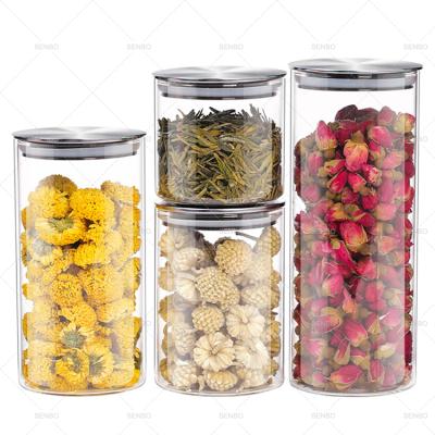 China Cylindrical Fresh Preservation Borosilicate 4piece Online Selling New Airtight Storage Jars Glass Canister With Metal Lid for sale