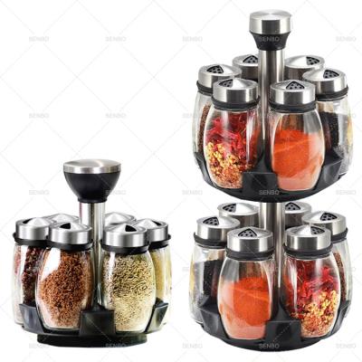 China Sustainable 6pcs 12pcs Flavoring Bottle Rotatable Rotary Rotating Glass Shaker With Spice Jar Racks Stainless Steel Lazy Susan for sale