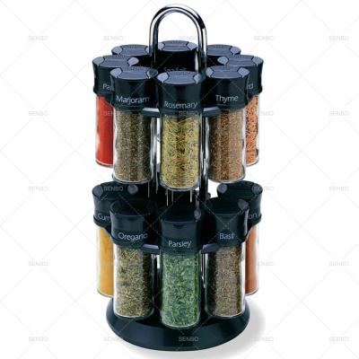 China 16pcs Universal Viable Wholesale Spice Packing Jar Glass Seasoning Bottle Set Rotating With Rotating Rack And Black Lid for sale