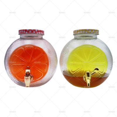 China Orange Shaped Wholesale Hot Selling 1.5 Gallon 5L Orange Shaped Juice Glass Jar Dispenser with ABS Tap for Bar Gifts for sale