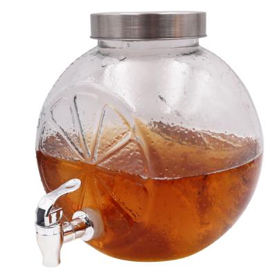 China Orange Shaped 5L Screw Cap Coffee Orange Shaped Glass Part Juice Cold Drink Beverage Jar Water Dispenser With Tap for sale