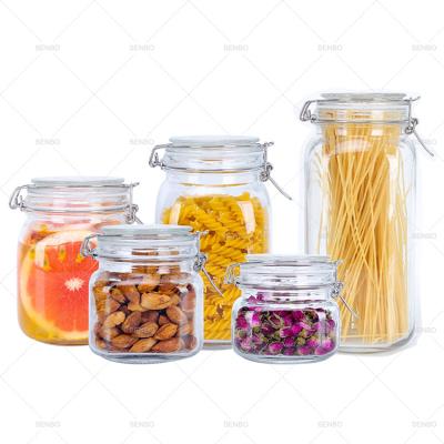 China Viable All Pantry Square Sealer Clasp Sealing Airtight Glass Food Storage Jars With Clip Lids Locking Glass Canister Set for sale