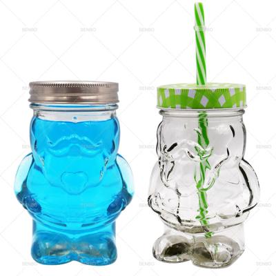 China Christmas Santa Claus Party Steamable 12 oz Glass Mason Jar Wide Mouth Drink with Drinking Lids for sale