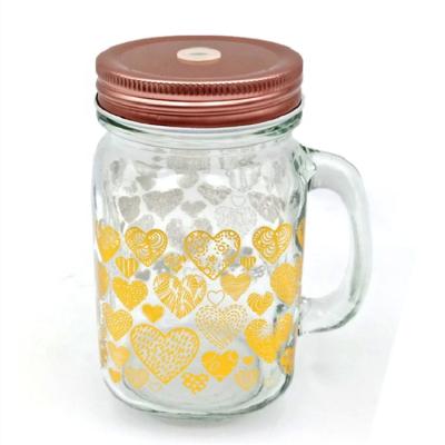 China Wholesale 16oz Viable Wide Mouth Decal Glass Drink Coffee Mason Jar Mug With Straw Lid for sale