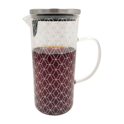 China Sustainable Decaled Borosilicate Glass Water Jug Pitcher with Fliter and Plastic Lid for sale