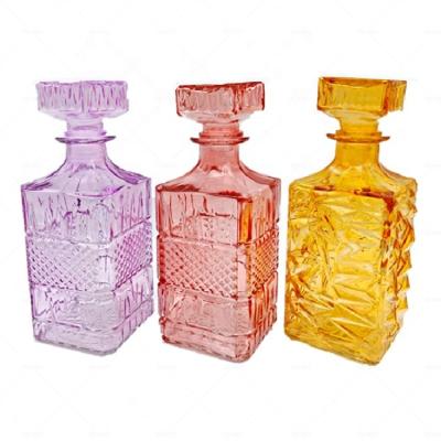 China Household Products Spray Cheap Color Square Vintage Vodka Whiskey Bottle 1000ml Liquor Wine Glass Decanter for sale