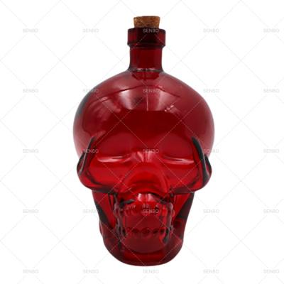 China Skull Shaped Halloween Wholesale Novelty Skull Decanter Whiskey Bottle Glass Whiskey With Cork Stopper For Bar for sale