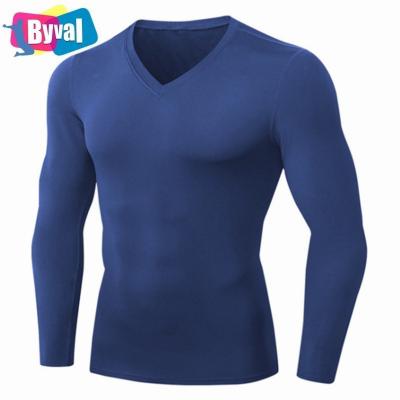 China hot sale High Quality Custom Logo Fleece Long Sleeve Running Shirts Men's V-Neck Sportswear Fitness Gym Anti-Wrinkle T-shirt for sale