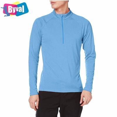 China Custom Newest Logo Gym Fitted Anti-Wrinkle Half Anti-Wrinkle T-Shirts Polyester Spandex Long Sleeve Sport Zipper Collar Shirts For Men for sale