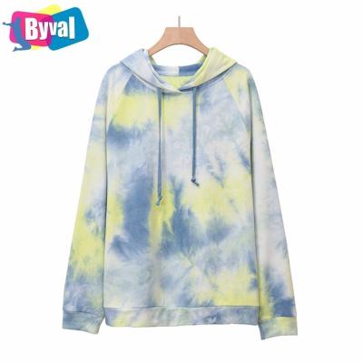 China New Design Anti Wrinkle Color Block Custom Women's Hoodies Dye Logo Printed Casual Long Sleeve Sweatshirts Wholesale Tie Pullovers for sale