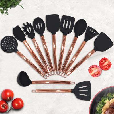 China Sustainable 11 Piece Set Non-Stick Spatula / Spoon Stainless Steel Silicon Copper Kitchen Cookware for sale