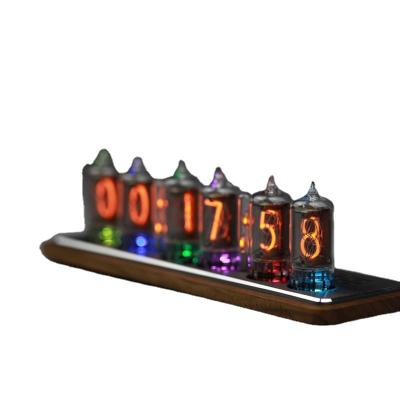 China Ultrathin Tube Clock Soviet Union IN-14 Omnixie Glow Clock Smart WIFI Digital Reading Pendulum With Walnut Wood Base for sale