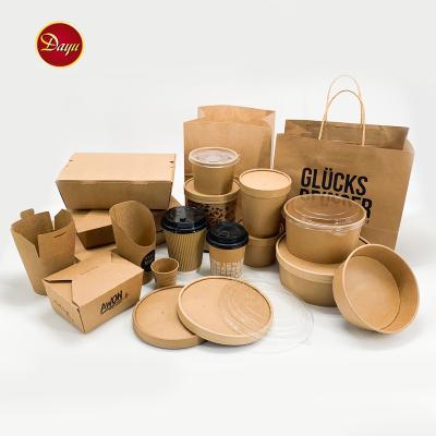 China Disposable Custom Printed Kraft Paper Food Packaging Take Away Salad Bowl Soup Bowl Coffee Cup for sale