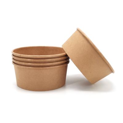 China 1000ml Packing Paper Soup Stews Containers Disposable Eco-Friendly Single Wall Brown Salad Bowl for sale