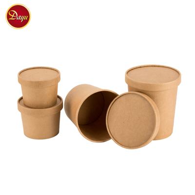 China Recycled Materials Kraft Paper Soup Tub Noodle Takeaway Cup With Lid Film Sealing for sale