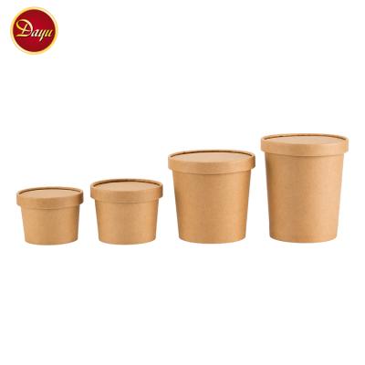 China Disposable Kraft Paper Soup Cup Tub Bowl With Lid Take Away Food Kraft Paper Boxes for sale