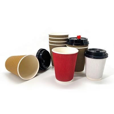 China Good Effect 12oz Heat Resistant Disposable Ripple Red Wall Hot Coffee Drinking Paper Cup for sale