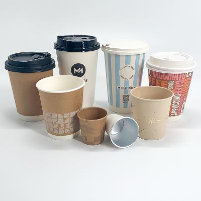 China Recycled Materials Logo Printed Disposable Takeaway Double Wall Paper Hot Coffee Cup With Lids for sale