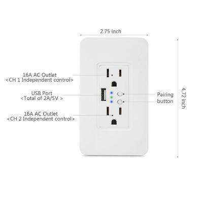 China Danwish Alexa Home Tuya 16A 2 USB Universal US Power Socket Outlet Wall Outlet Smart Timer Residential/Multipurpose WIFI Remote Control for sale