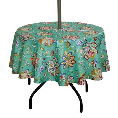 China Waterproof Polyester Zippered Tablecloth Printed Fabric Table Linen Fancy Ruffled Table Cover for sale