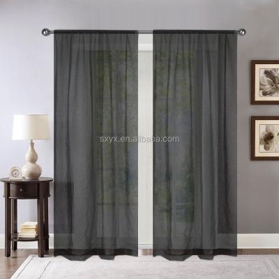 China Sheer Blackout Rod Pocket Black Window Curtain Living Room Voile Curtain for sale