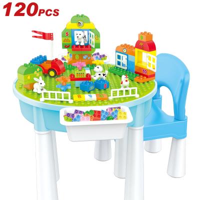 China DIY TOY Kids 5-in-1 Multi Activity Table Set With Large Building Block 120PCS Compatible Bricks Toy Play Table Include 1 Chair for sale