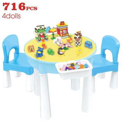 China DIY TOY Kids 3-in-1 Multi Activity Table Set 716PCS Elephant Blocks Compatible BricksToy Play Table Includes 2 Chair and Table with Storage for sale