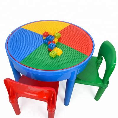 China Educational DIY Toys Educational DIY Toys Kids Plastic BricksToy Activity Game Table with Storage Box and Chairs for sale