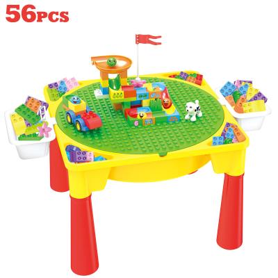 China DIY TOY Multifunction Kids Plastic Block Toy Activity Play DIY Table with Storage Box and 56 PCS Building Block Compatible Legoinglys Bricks for sale