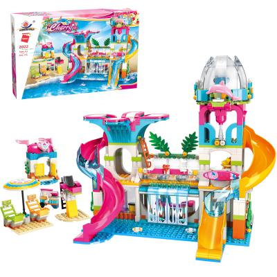 China Construction Toy Building Toy 775 PCS Friends Set Summer Vacation Swimming Pool Water Park Party Building Block Creative STEM Learn Toys for sale