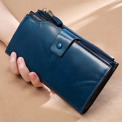 China Fashion KALANTA Women Travel Zipper Around Clutch Wallets RFID Wristband Blocking PU Leather Genuine Leather Ladies Purse Long Women for sale