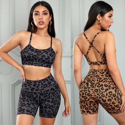 China Breathable Yoga Set Leopard Print Women Seamless Fitness Sportswear For Women Gym Yoga Suit 2 Pieces Running Clothes Sleeveless Yoga Workout for sale