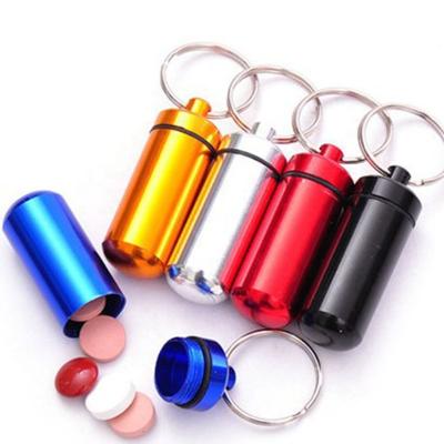 China Wholesale Designer Aluminum Metal Keychain from Mini Waterproof Pill Box Custom Logo Engraved Laser Engraving Gold Metal Keychains for sale