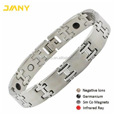 China Custom Stainless Steel Mens Magnetic Therapy Silver 4 In 1 Bracelet Stainless Steel Permanent Jewelry for sale