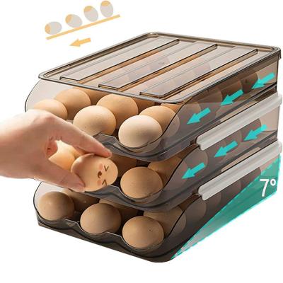 China 3-Layer Stackable Folding Automatic Egg Storage Rack Egg Rolling Tray For Fridge for sale