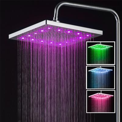 China Viable Wholesale Bathroom 3 Colors Led Temperature Controlled Lightweight Rain Shower Head 8 Inch Top Spray Shower Head for sale