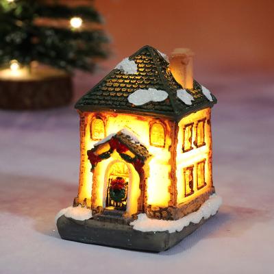 China Christmast ornament 2022 New Christmas style small house Christmas window decorations European small decoration luminous resin for sale